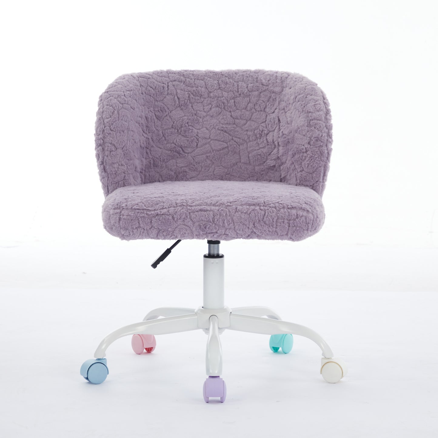 Girls Faux Rabbit Fur Desk Chair, Cute Fluffy Adjustable Swivel Vanity Chair With Silent Colorful Wheels, Soft Upholstered Office Chair For Bedroom, Study Room And Dorm, Purple, Violet Color
