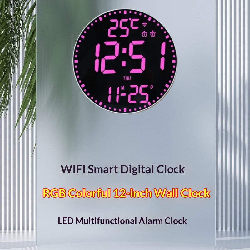 Smart WiFi Perpetual Calendar Digital Clock With RGB Color-Changing Wall Clock