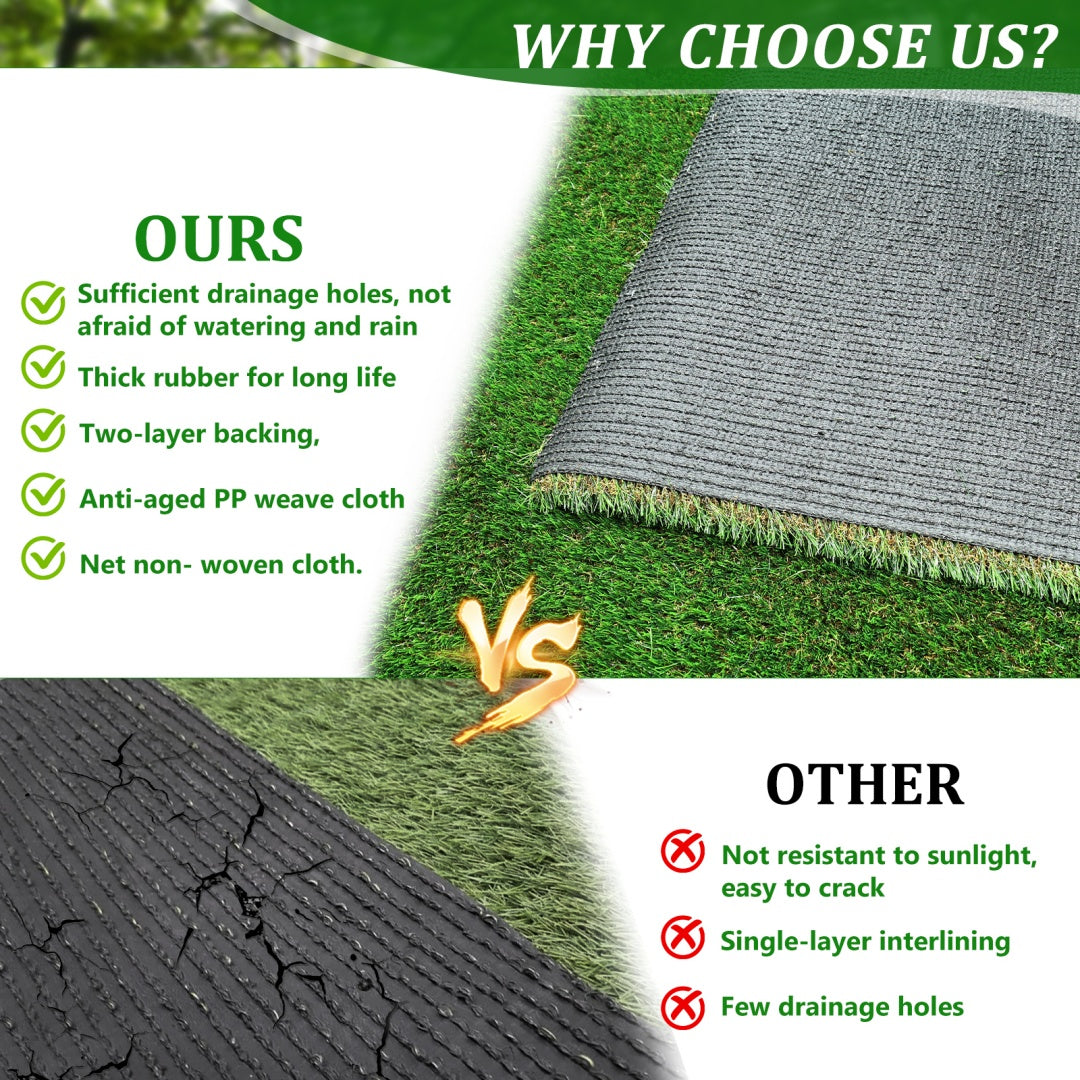 3FTX10FT Outdoor Artificial Grass Runner Rug, Thick Realistic Fake Grass Roll Decor Patio Balcony Garden Lawn, Dog Pets Turf Drain Mat, 1.38 Pile Height