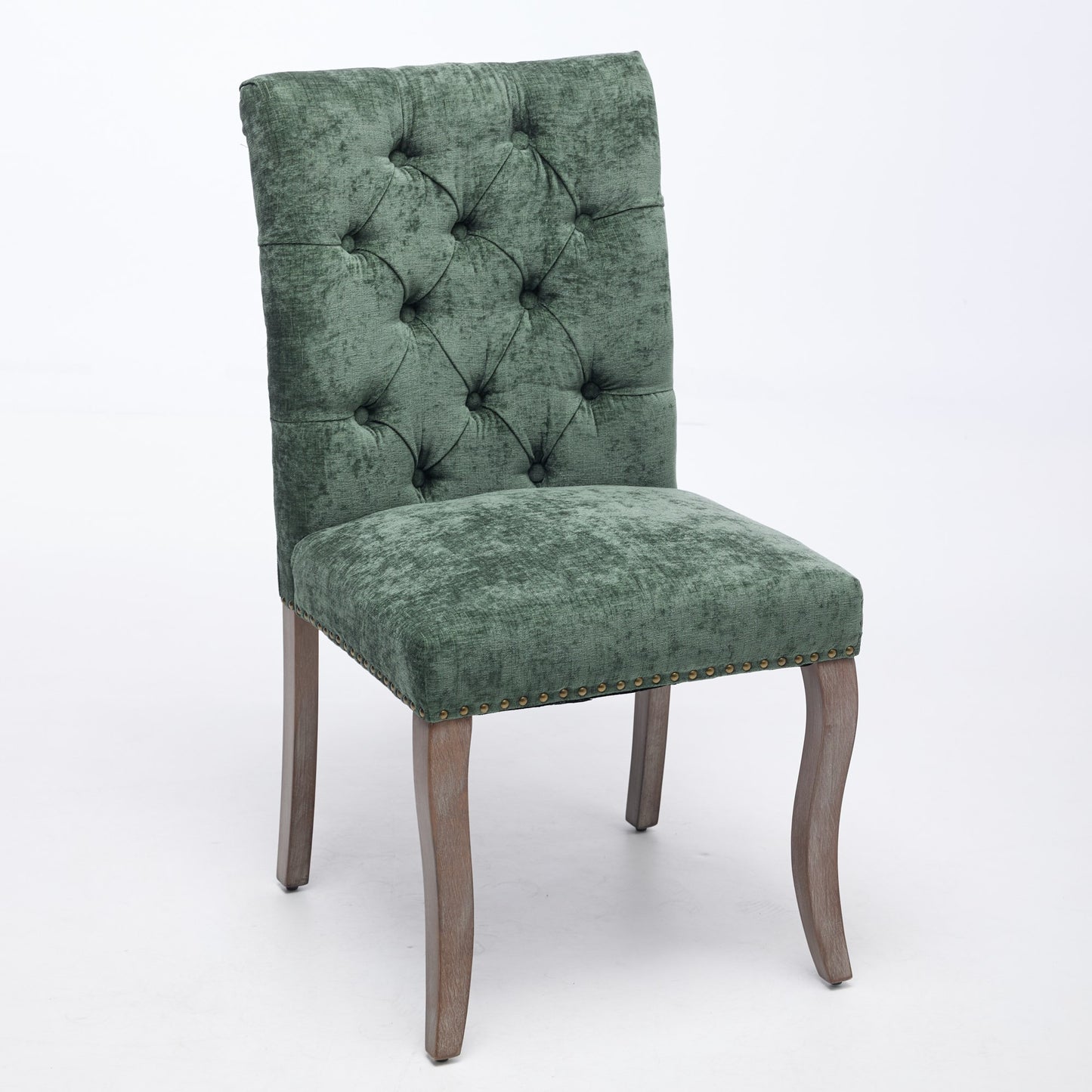 Upholstered Chenille Fabric Accent Dining Chair, Curved Solid Wood Legs, Elegant Tufted Club Dining Room Kitchen Room Dining Chair, Set Of 2,Olive Green,SW1894OL