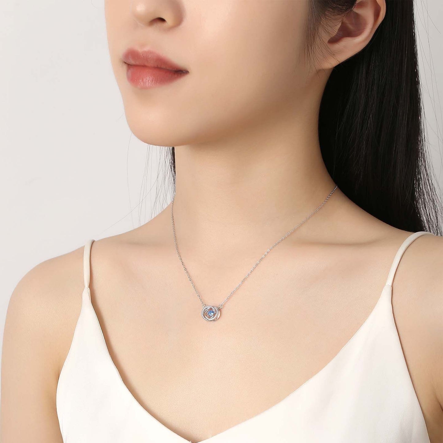 1pcs 999 Sterling Silver Blue Stone Moving Circle Necklace, Luxury Delicate Style, Ideal For Birthday & Anniversary Gifts