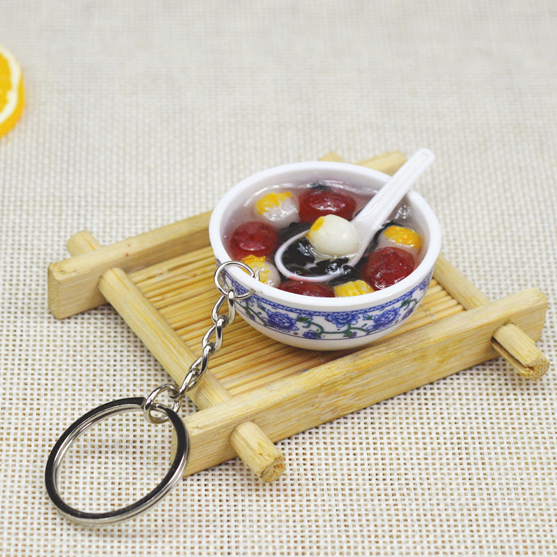 Artificial Food Pendant PVC Egg Noodle Keychain