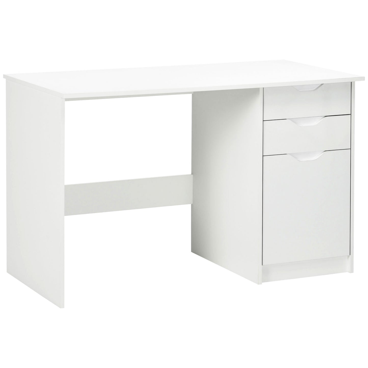 Computer Desk With Drawers, High Gloss Home Office Desk With Storage Cabinet, Study Workstation, 120 X 60cm, White