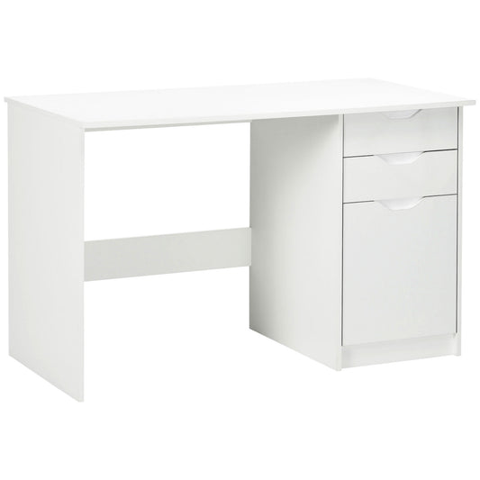 Computer Desk With Drawers, High Gloss Home Office Desk With Storage Cabinet, Study Workstation, 120 X 60cm, White