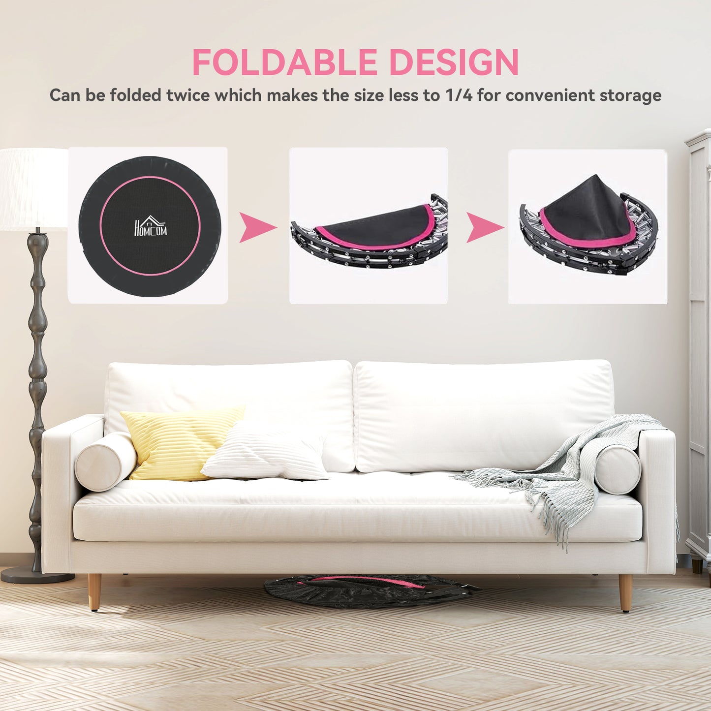 45 Foldable Mini Fitness Trampoline, With Adjustable Foam Handle