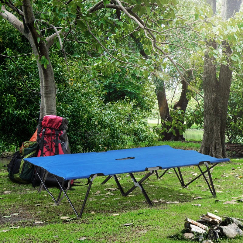 2 Person Folding Camping Cot For Adults, 50Extra Wide Outdoor Portable Sleeping Cot With Carry Bag, Elevated Camping Bed, Beach Hiking, Blue