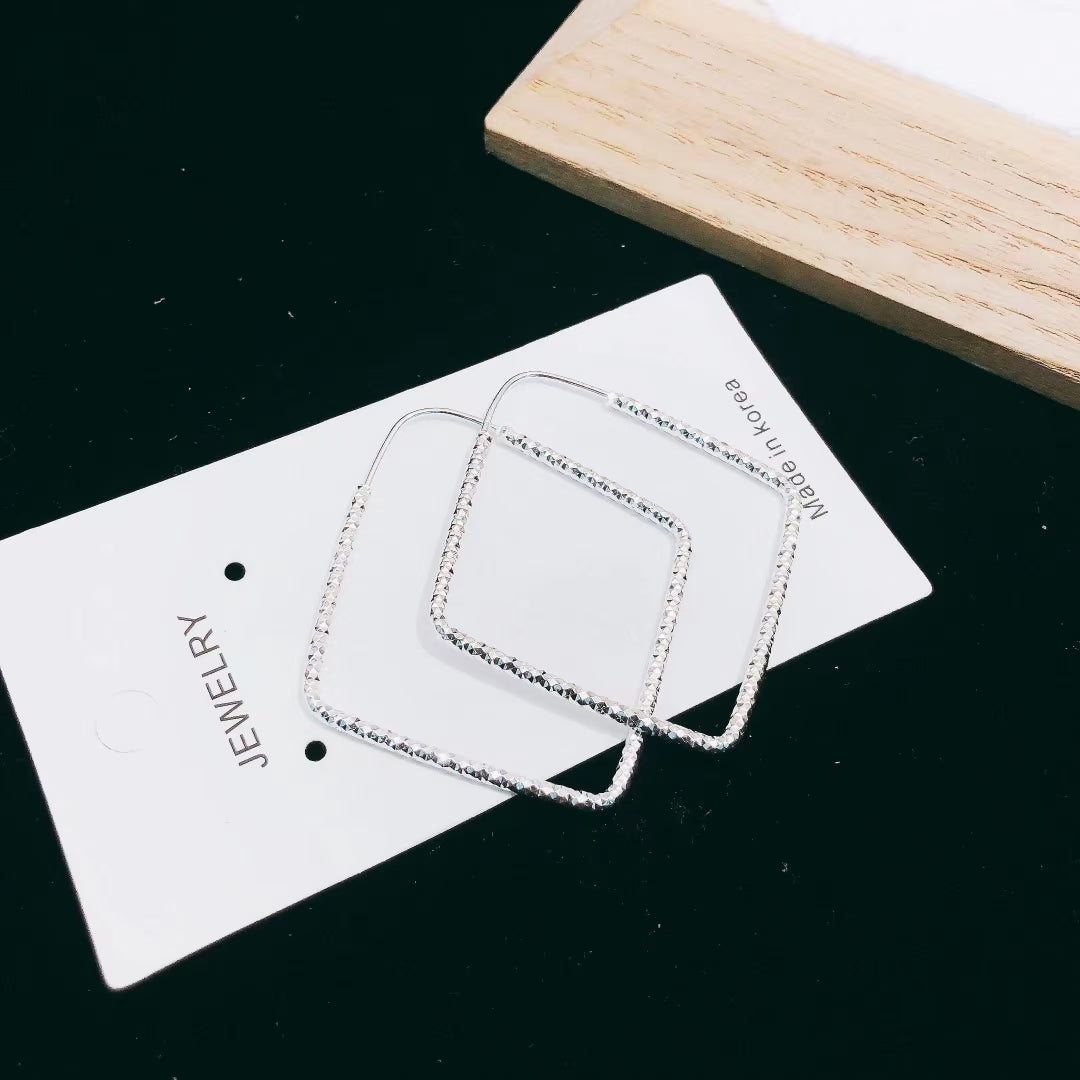 1 Pair 999 Sterling Silver Geometric Hoop Earrings, Minimalist Style, Perfect For Daily Wear And Valentine's Gift