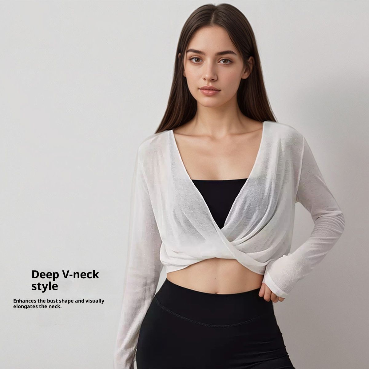 V-neck Cross Kinky Yoga Clothes Blouse Breathable Outer Long-sleeves