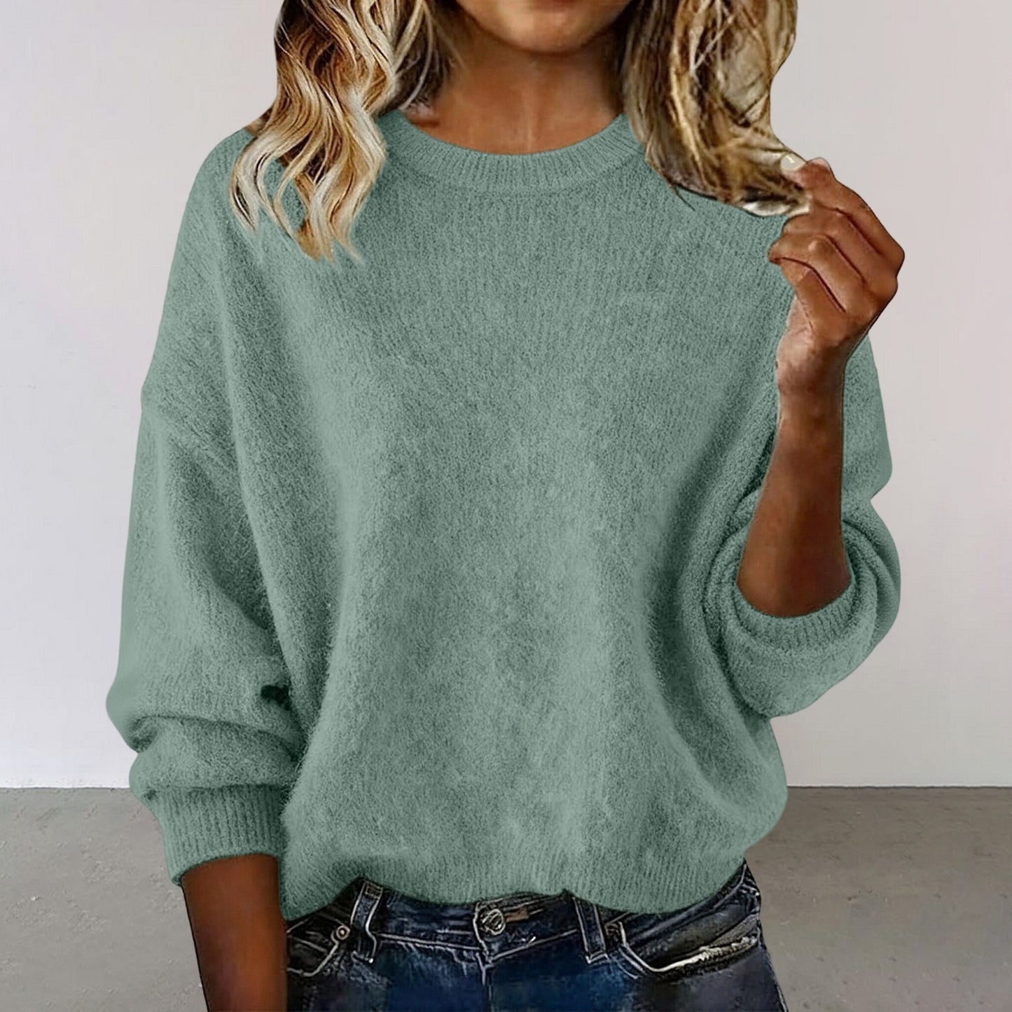 Women's New Arrival Solid Color Crew Neck Sweater, Fashion Loose Casual Knitwear For Autumn