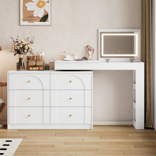 Rotatable Dressing Table With LED Lighting,Dressing Table,Office Table,White,105x40x80cm Old SKU N657P24679091W