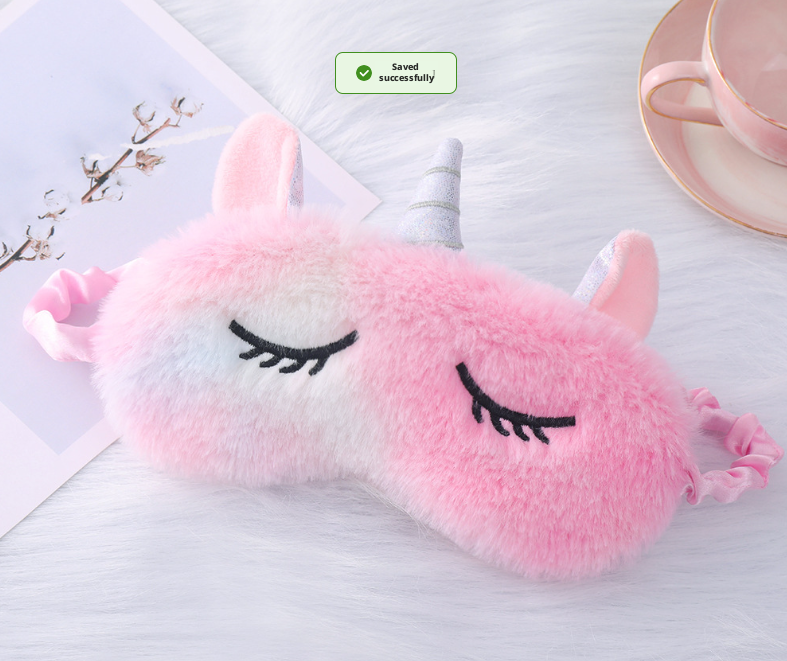 Plush unicorn eye mask-Colorful powder-Small rabbit hair + imitation silk-1 piece