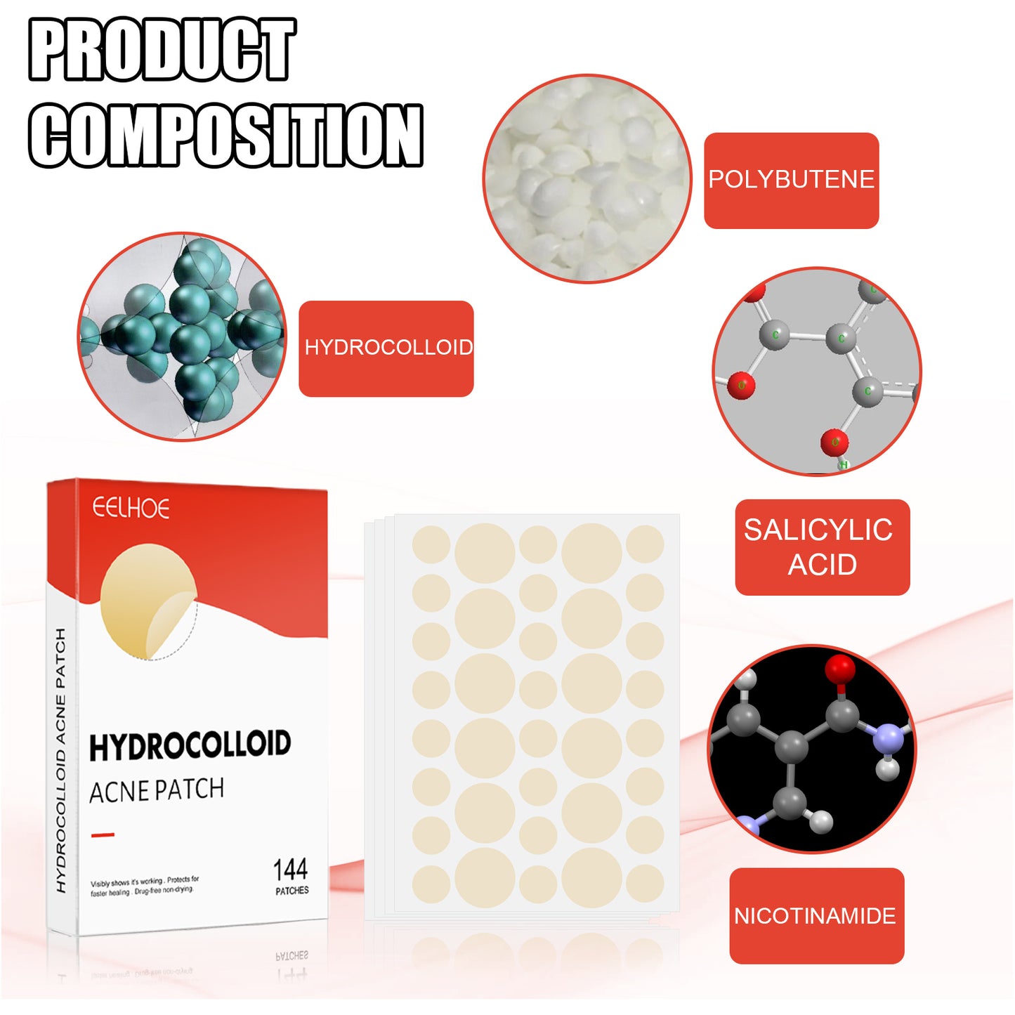 EELHOE Hydrocolloid Acne Patch, Facial Invisible Makeup Clean Acne Waterproof Breathable Acne Muscle Repair Patch