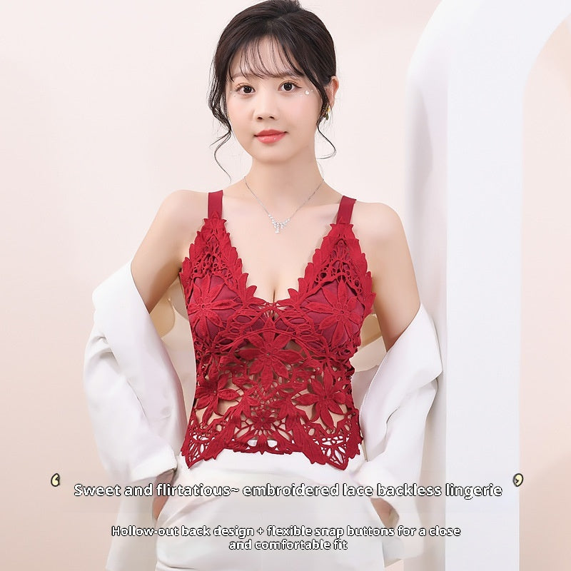 Lace Slim Fit Hollow-out Beauty Back Tube Top Anti-slip Bra