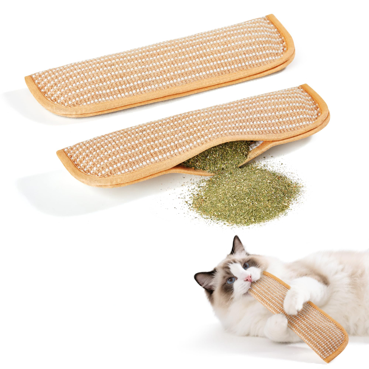 Cat Toys Pack Of 2 With Organic Catnip, Sisal Material  Indoor Kitten Scratching And Kicker Toys, Drives Bored Cats Crazy With Fun Interactive Chew