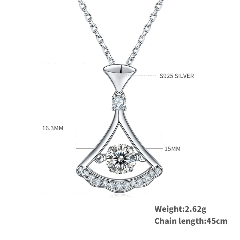 S925 Sterling Silver 0.5ct D Color VVS1 Moissanite Fan Pendant Necklace 45cm Platinum Plated GRA Certified Gift Box