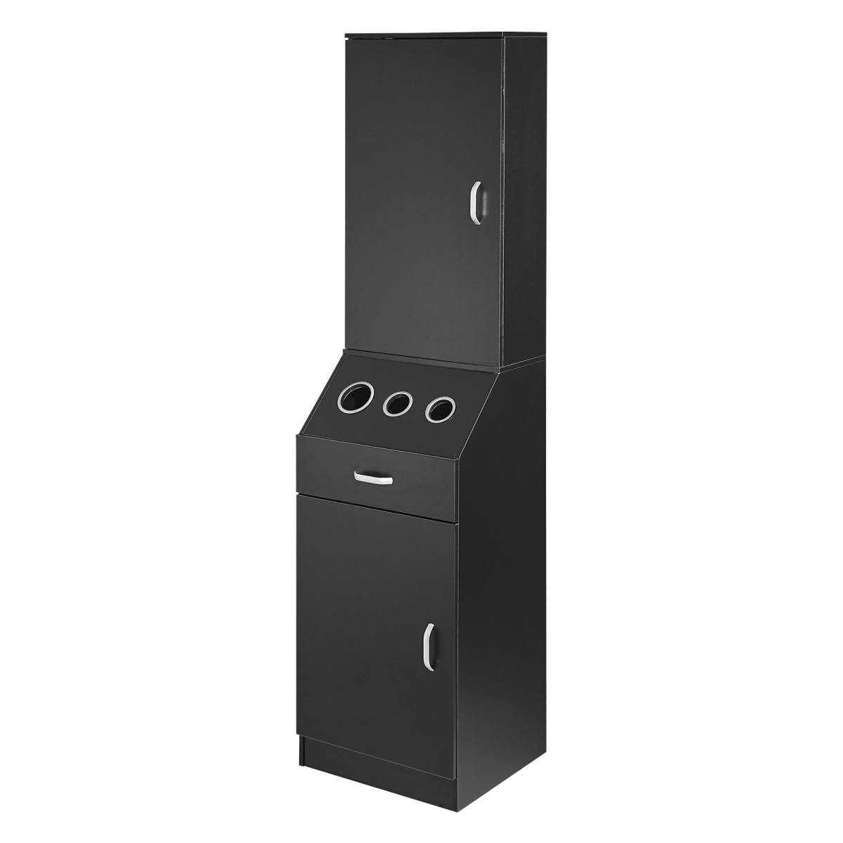Salon Organizer, Station Unit For Hair Professionals, Equipped With 3 Holders For Hair Dryers, Storage Spaces, And A Single Drawer, In Black
