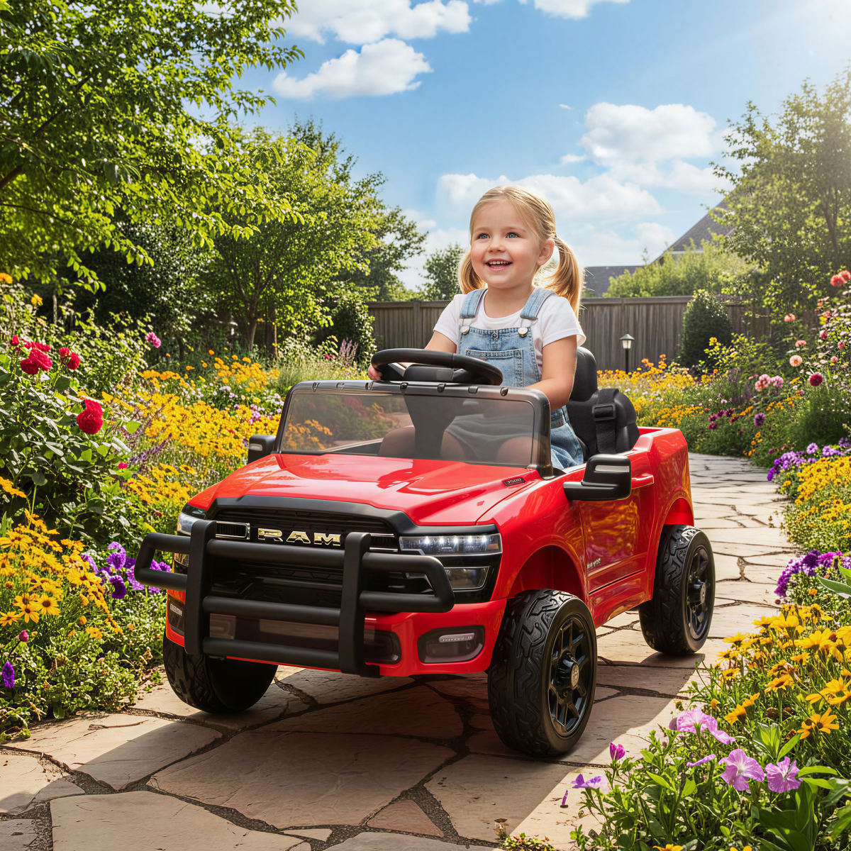 12V Kids Ride On Car, Licensed Dodge RAM 3500 Ride On Toys With Dual Motors, Remote Control For Toddlers, Red