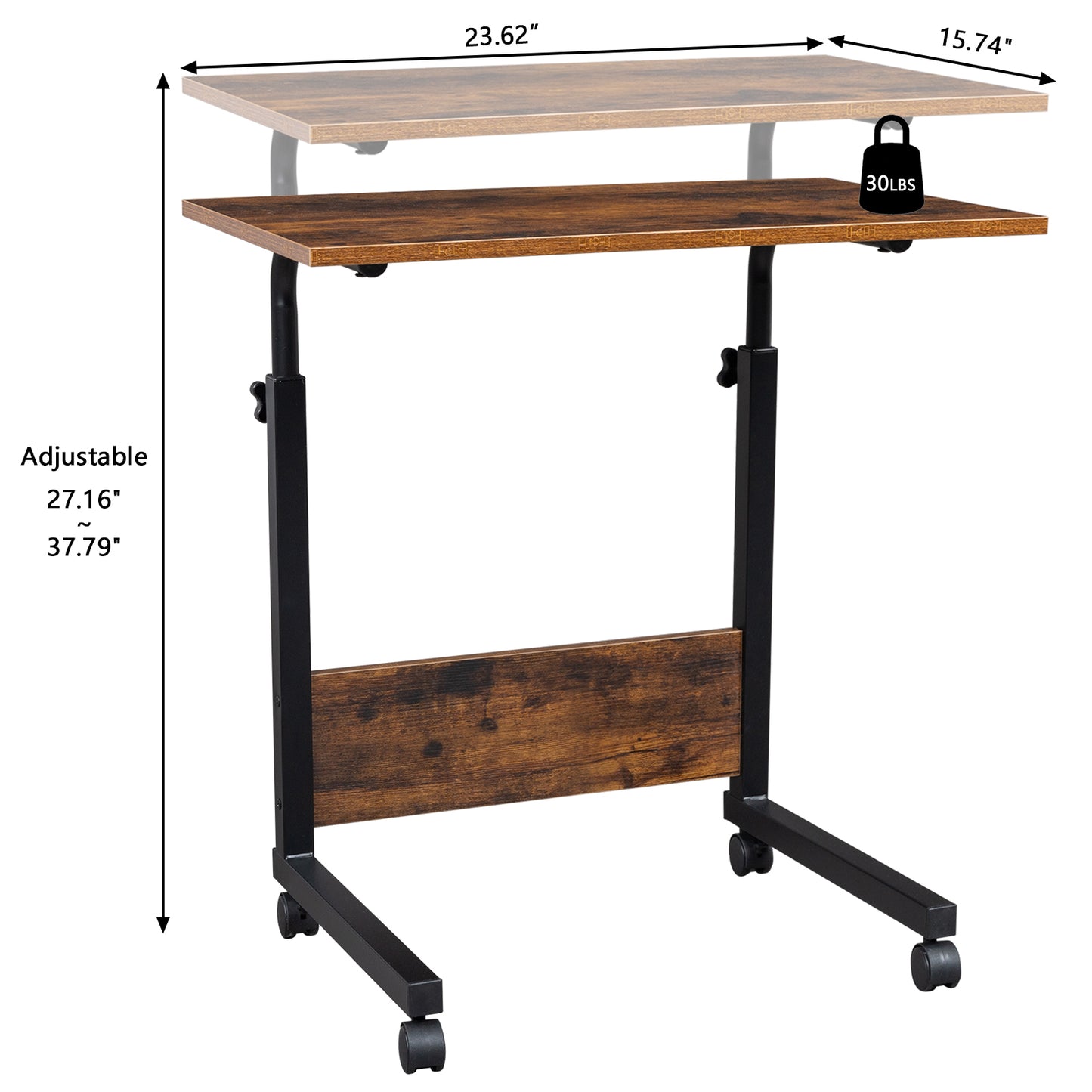 Adjustable Tray Table Rolling Sofa Side Snack Table With Wheels Portable C-Shape Dinner Tray Tables Mobile Wooden Laptop Desk Beside Couch Bed