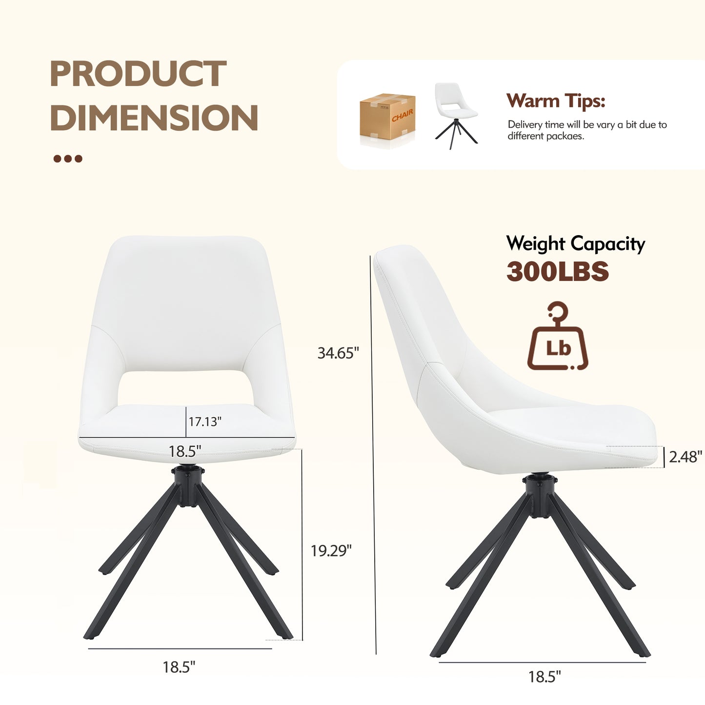 Dining Chairs Set Of 2, Comfortable Swivel Dining Room Chair, Metal Kitchen Chairs With GoldMesh Scratch-Resistant Leather And High Back  White, Set Of 2
