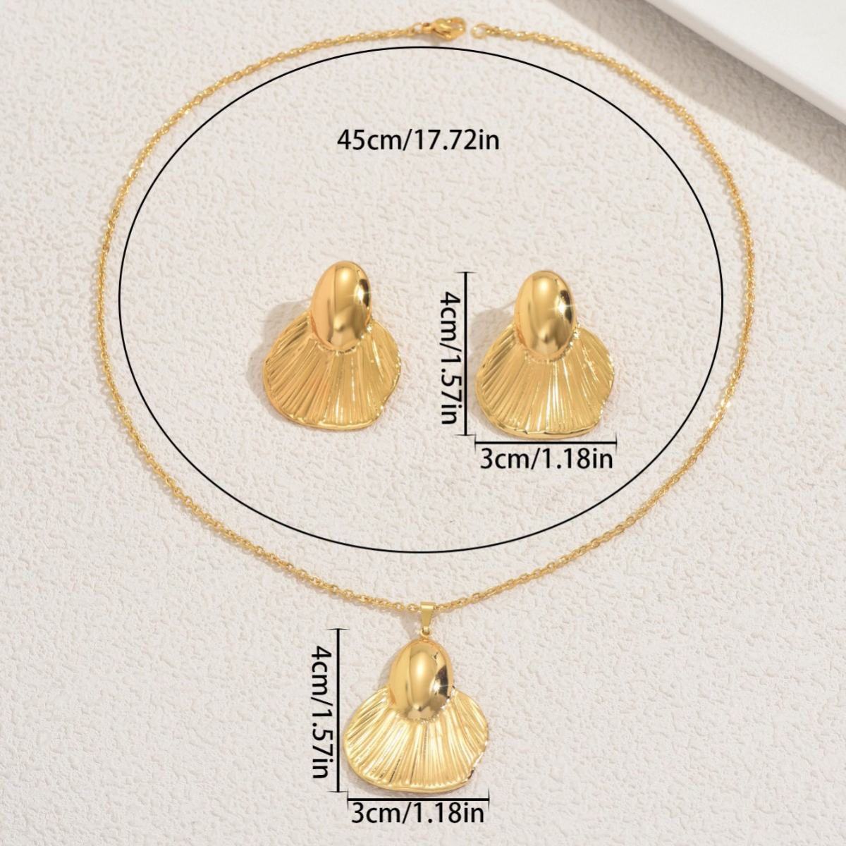 Cross-border European American Women Jewelry Set, Niche Floral & Leaf Texture Geometric Necklace With Matching Stud Earrings, Versatile Fashion Accessories For Ladies