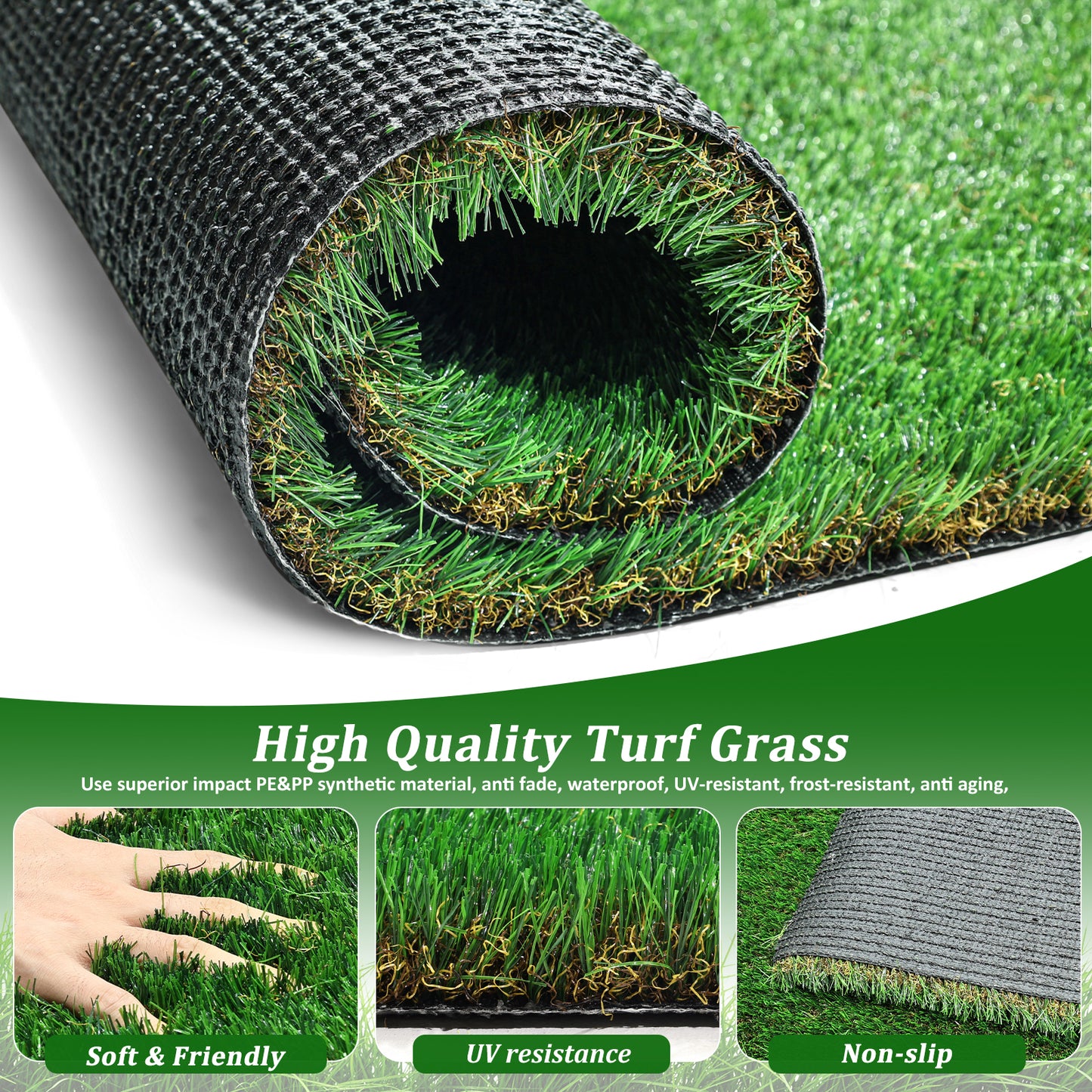 6.5FTX33FT Outdoor Artificial Grass Runner Rug, Thick Realistic Fake Grass Roll Decor Patio Balcony Garden Lawn, Dog Pets Turf Drain Mat, 1.38 Pile Height