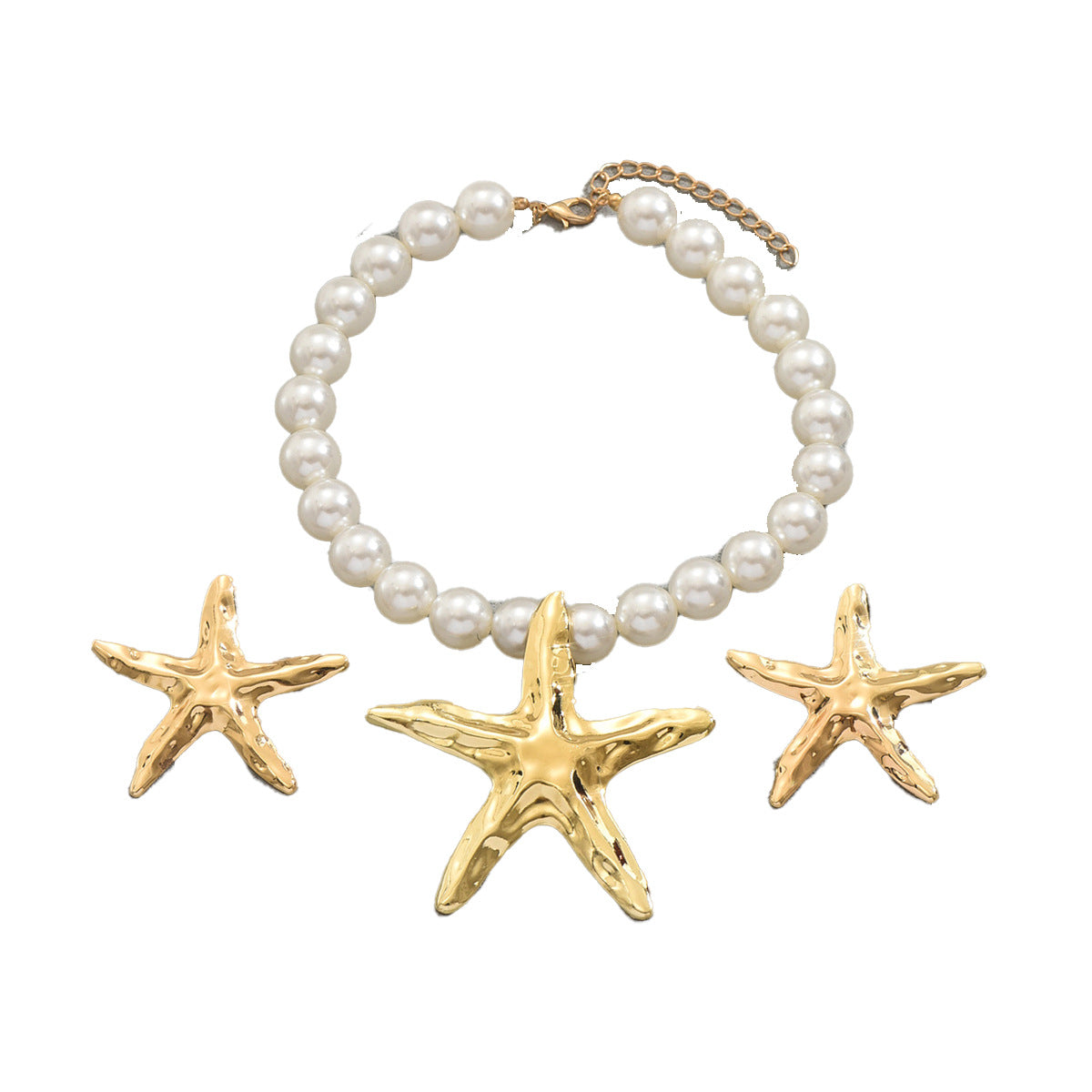 2026 New Women Jewelry Set, Long Clavicle Necklace & Matching Drop Earrings With Starfish Strung Faux Pearl Design, Trendy Versatile Daily Accessories