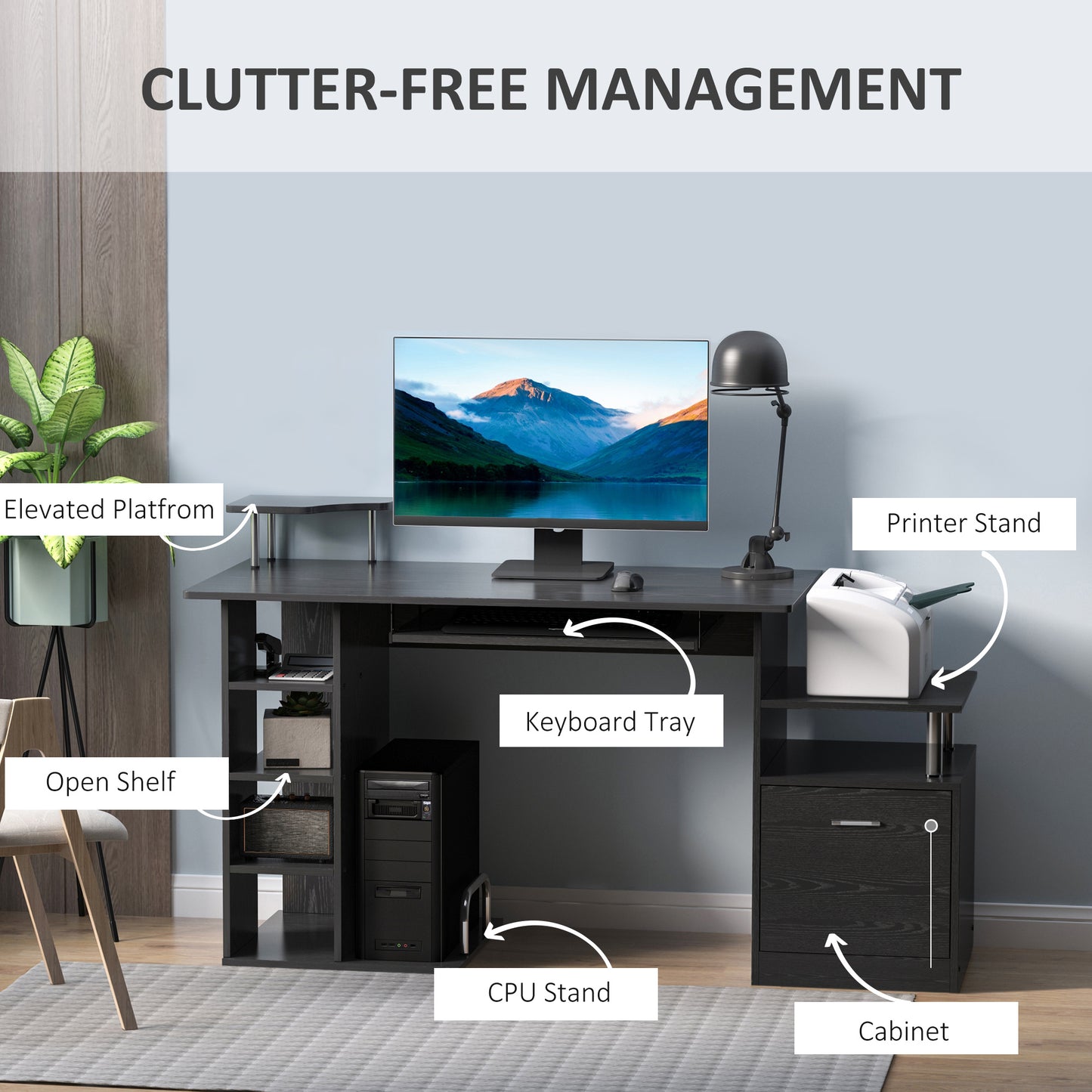 Computer Desk PC Workstation With Drawer Shelves CPU Storage Rack Home Office Furniture 152 X 60 X 88cm BLACK