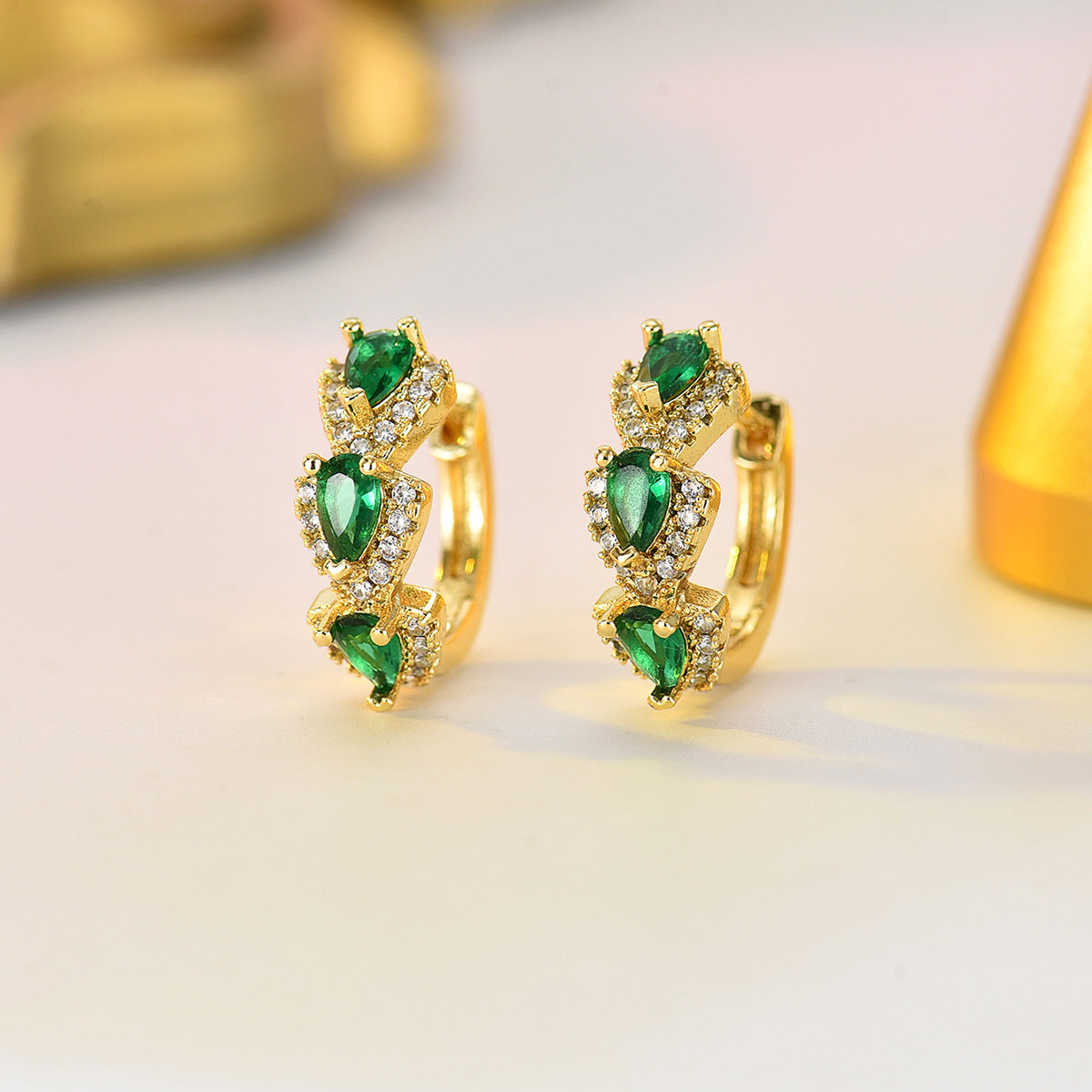 Cross-Border Hot Selling European American Earrings, Geometric Teardrop Hoop Ear Jewelry Inlaid Colorful Cubic Zirconia, Niche Light Luxury Women Ear Accessories