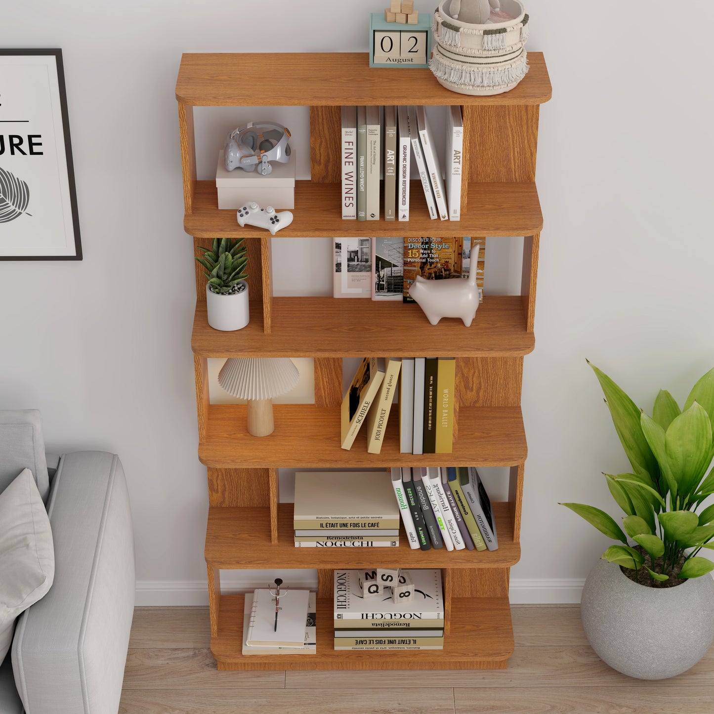 31.5L X 64.56H Free Combination Bookshelf Modern 5-Tier Open Storage Bookcase MDF Wood Display Shelving For Living Room Home Office Bedroom Decor Organizer, Media Storage Shelves