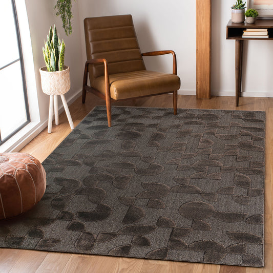 Step  High-Low Brown Indoor Area Rug, Modern, Contemporary, Geometric, Bohemian, Bedroom, Kitchen, Living Room, Non Shedding Carpet