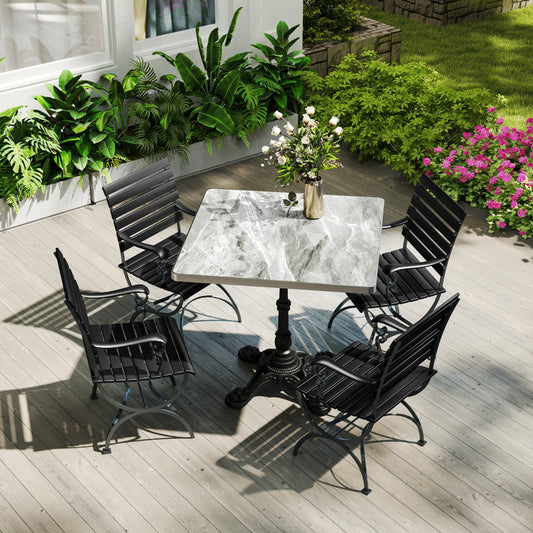 Marble-Look Sintered Stone Square Table - Heavy-Duty Cast Iron Base For Bistro, Cafe, Bar & Home Use