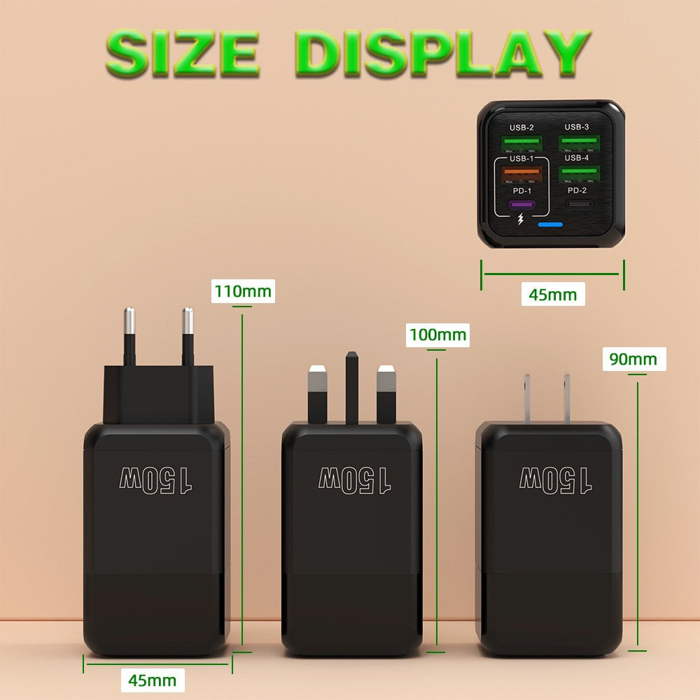 New 150W 4-USB 2-PD Multi-Port Fast-Charging Phone Charger