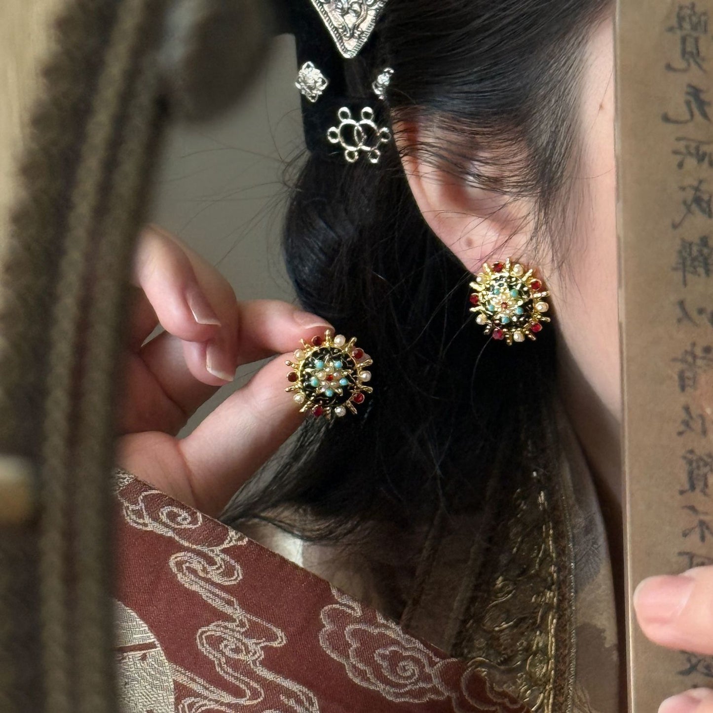 Chengxia Clip On Earrings, New Chinese Ethnic Retro Court Style Luxury Grand Delicate Heavy Craft Ear Jewelry For Women