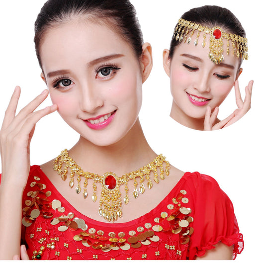 Y Indian Dance Performance Accessories Headwear Belly Dance Single Diamond Necklace Ethnic Stage Performance Head Chain Necklace