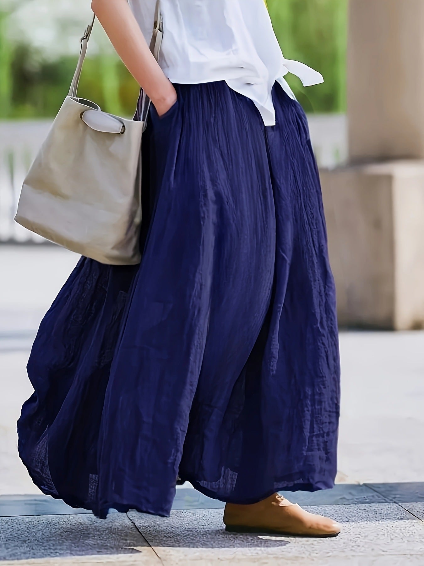Women's Vintage Style Skirt - A-Line High Waist Cotton Blend Midi Skirt for Casual and Office Wear