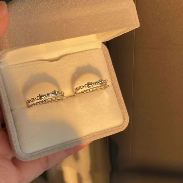 1pc 999 Sterling Silver Double Layer Bow Open Ring, Sweet & Elegant, Perfect For Daily, Dating & Gifting, Ideal Valentine's Gift