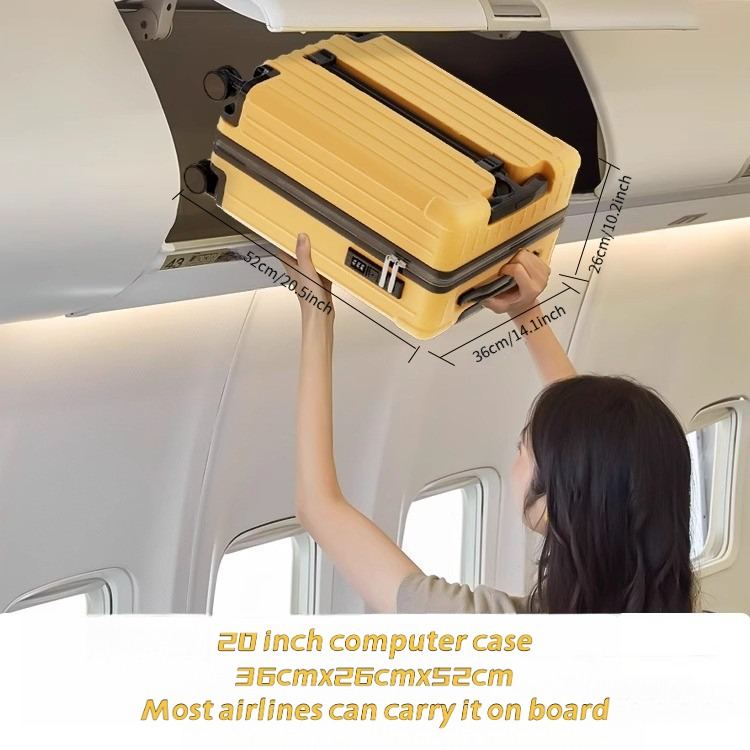 20 Inch Double Pull Rod Design Luggage Case, Can Be Seated, Front Open Lid Luggage Compartment, Silent Universal Wheels, Dry Wet Separation, T-shaped Pull Rod Travel Box