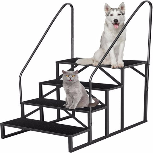 RV Step Stool,4 Step Ladder,Hot Tub Steps With Handrail,Portable Pool Ladder,660Lbs Heavy Duty Ladder Shelf Outdoor Mobile Home Stairs For Camper-Porch-SPA Pool-Pet Stairs
