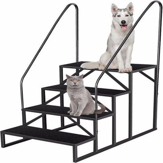 RV Step Stool,4 Step Ladder,Hot Tub Steps With Handrail,Portable Pool Ladder,660Lbs Heavy Duty Ladder Shelf Outdoor Mobile Home Stairs For Camper-Porch-SPA Pool-Pet Stairs