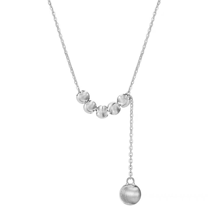 1pc 999 Sterling Silver Brushed Bead Adjustable Tassel Necklace, Minimalist Luxurious Style, Perfect For Daily Wear & Valentine's Gifts