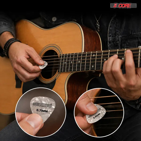 5 Core Guitar Picks 12 Piece Celluloid Light Medium Heavy Extra Heavy For Acoustic Electric Guitars