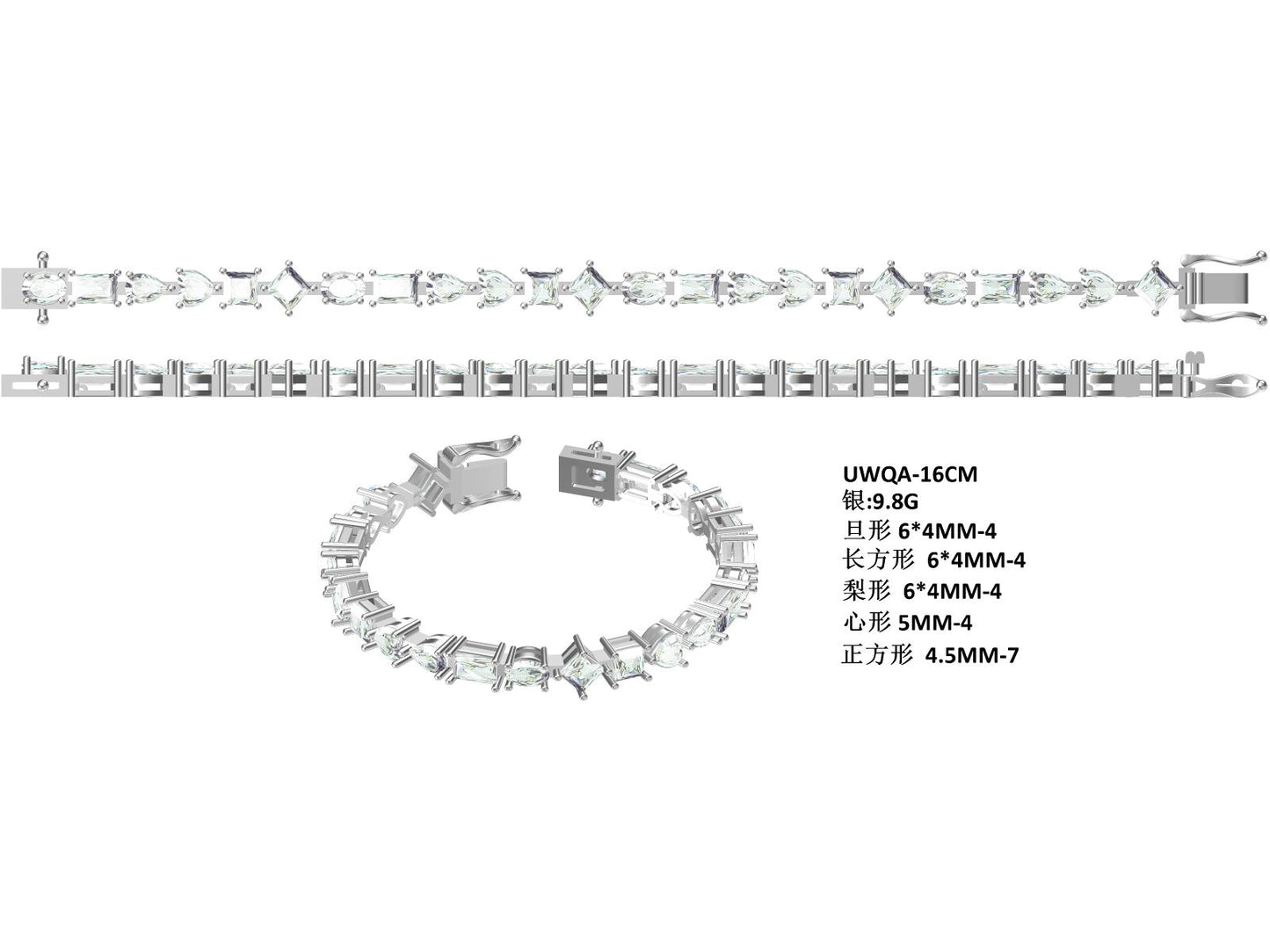 S925 Sterling Silver Mixed Cut Moissanite Tennis Bracelet D Color VVS1 GRA Certified 16-18-20cm Platinum Plated Gift Box