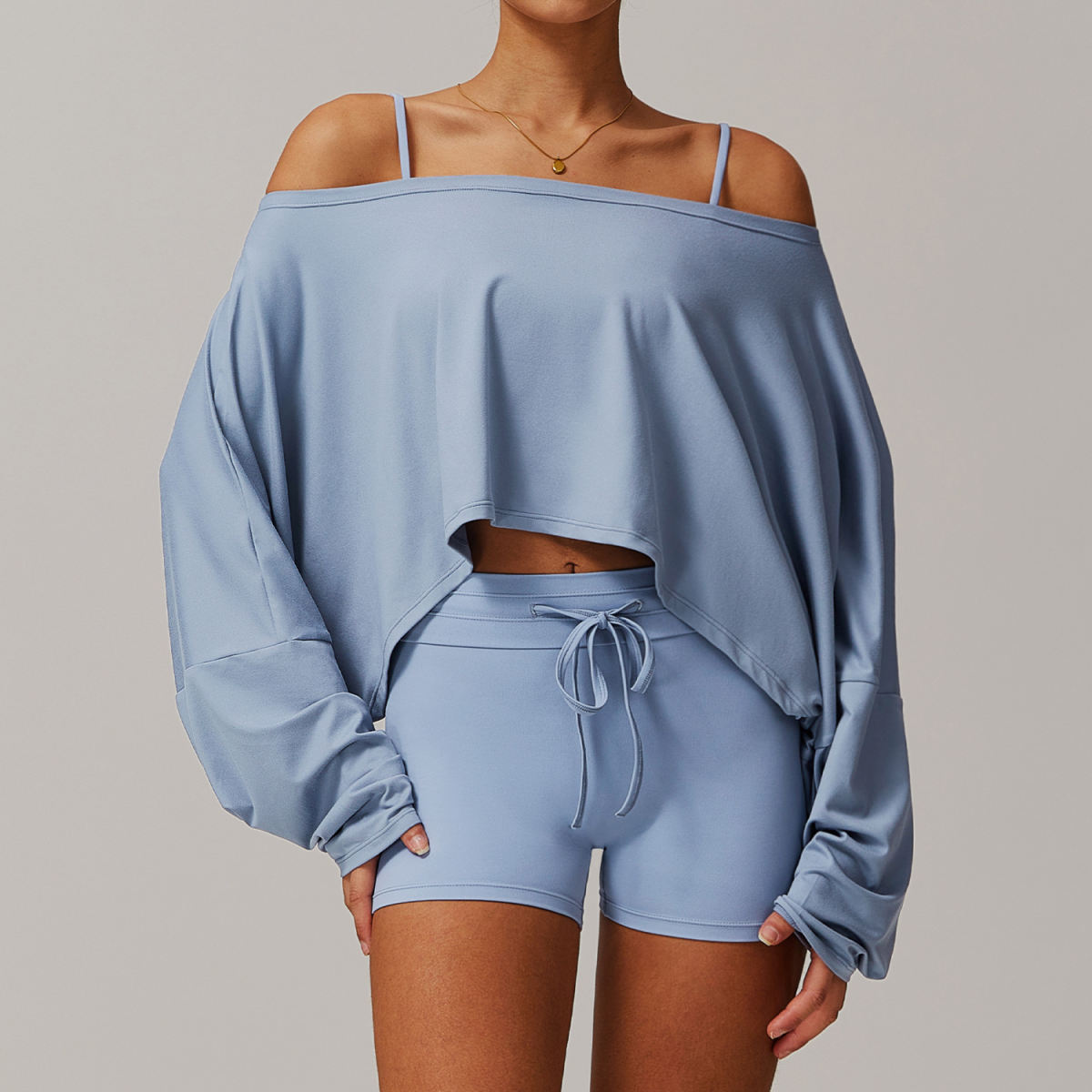 Tight Brushed Yoga Suit Off-shoulder Short Casual All-matching