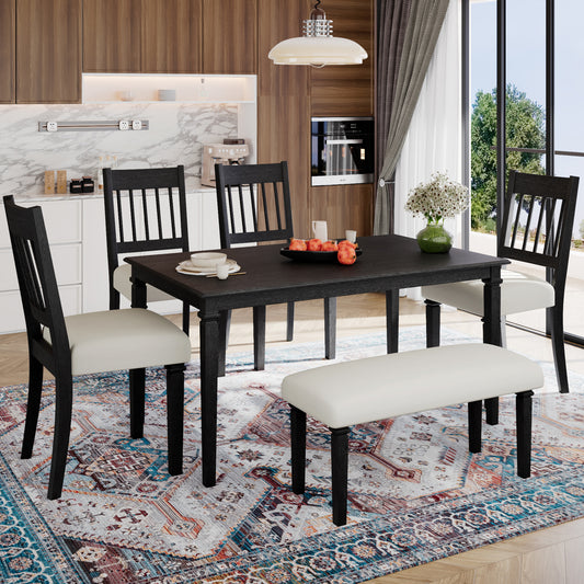6-Piece Retro Dining Room Set, Classic Kitchen Furniture Set, Wooden Rectangular Table And 4 Chairs With Bench For Kitchen & Dining Room, Easy Assembly, Space Saving, DOVETAIL GREY  N752S000031