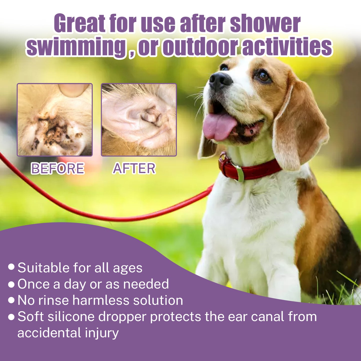 118ml Pet Ear Rinse Cleaner With Glycerin & Disodium EDTA, Anti-Itch Antimicrobial Ear Wash For Dogs Cats, Alcohol-Free Gentle Ear Cleanser With Cotton Swabs