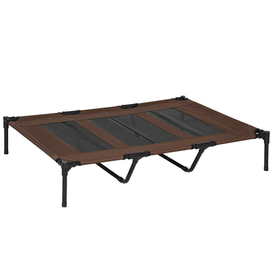 PawHut Raised Dog Bed Cooling Elevated Pet Cot With Breathable Mesh For Indoor Outdoor Use Brown, XX Large, 122 X 92 X 23cm