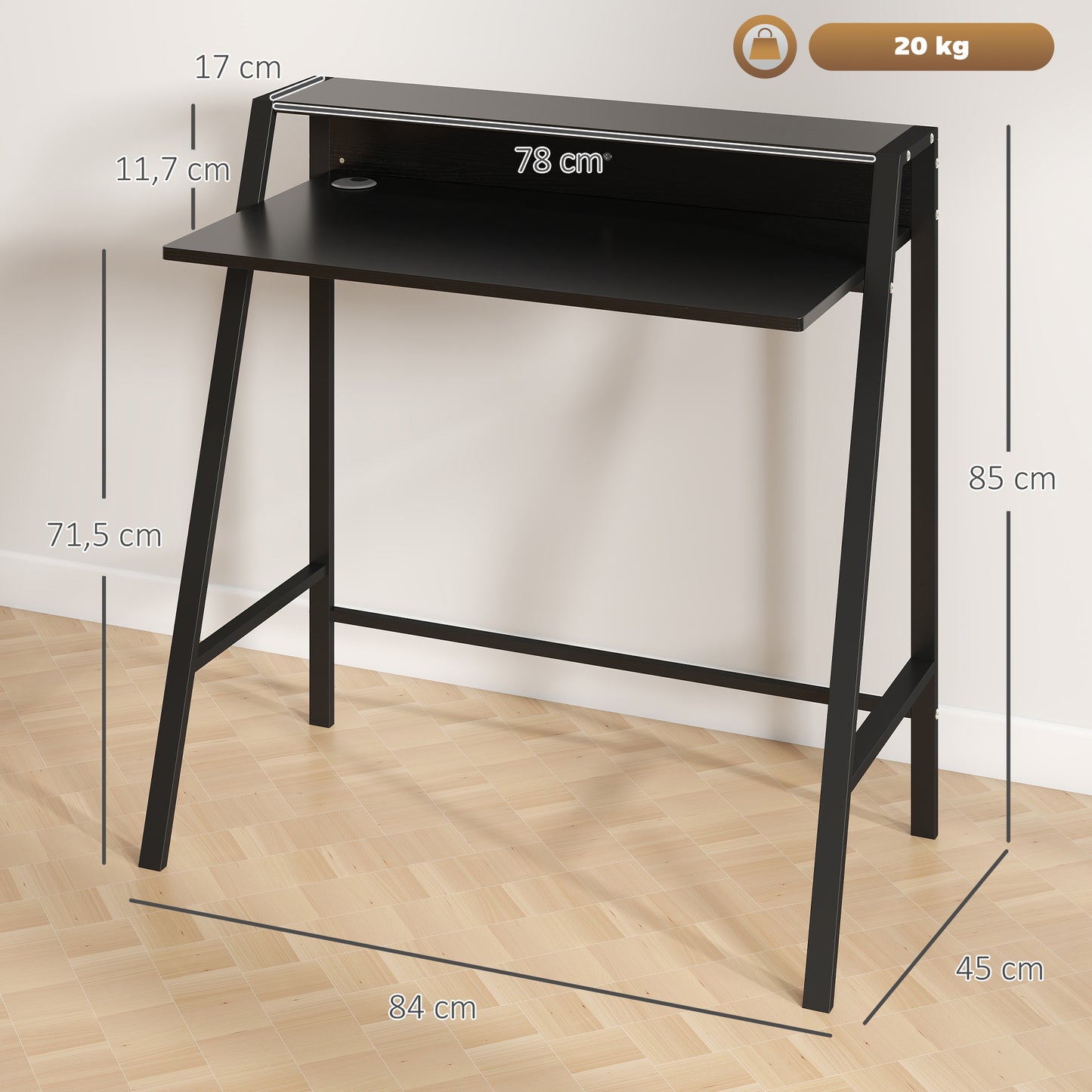 Schreibtisch, Computertisch Mit Ablage Und Kabel Management, Moderner Schreibtisch Mit Metallgestell Für Arbeitszimmer, Schlafzimmer, Home Office, 84 X 45 X 85 Cm, Schwarz