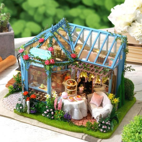 DIY Cottage Craft Assembled Rose Garden Tea House Puzzle Toy