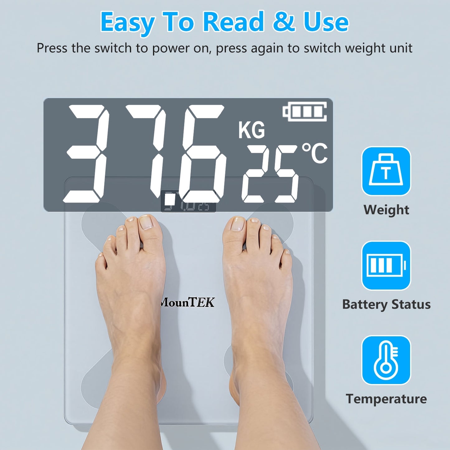 Smart Digital Scale For Body Weight High Accuracy BMI Weight Scale Full Body Composition Analysis Sync With APP 4mm Tempered Glass 397LBS Capacity LCD Display