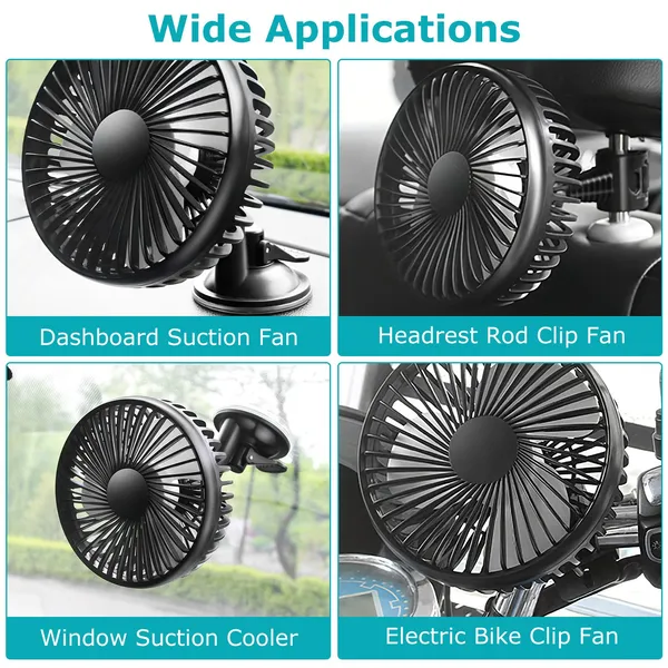 Car Cooling Fan Portable Rotatable USB Vehicle Fan Backseat Clip